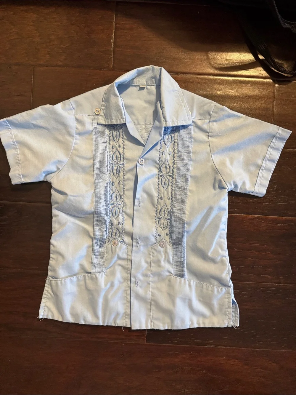 Light Blue Embroidered Short-Sleeve Little Boy’s Shirt